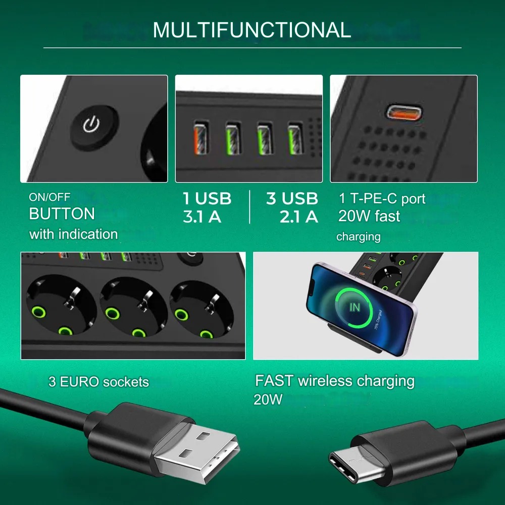 سه راهی USB دار و شارژر وایرلس