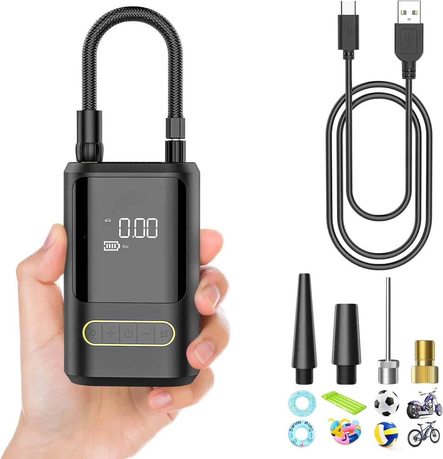 پمپ باد هوشمند قابل حمل مدل ATJ-8466 با باتری ۱۲ ولت