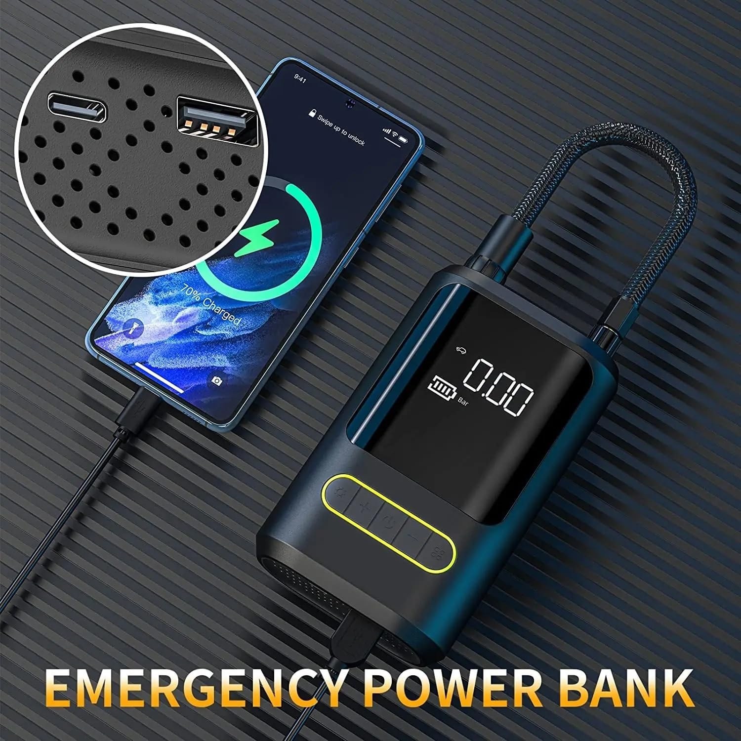 پمپ باد هوشمند قابل حمل مدل ATJ-8466 با باتری ۱۲ ولت